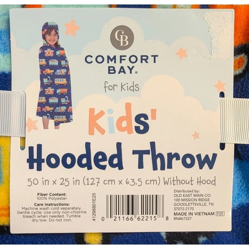 Blue Soft Fuzzy Comfort Bay Kids Hooded Throw Blanket Dinosaurs 50inx25in
